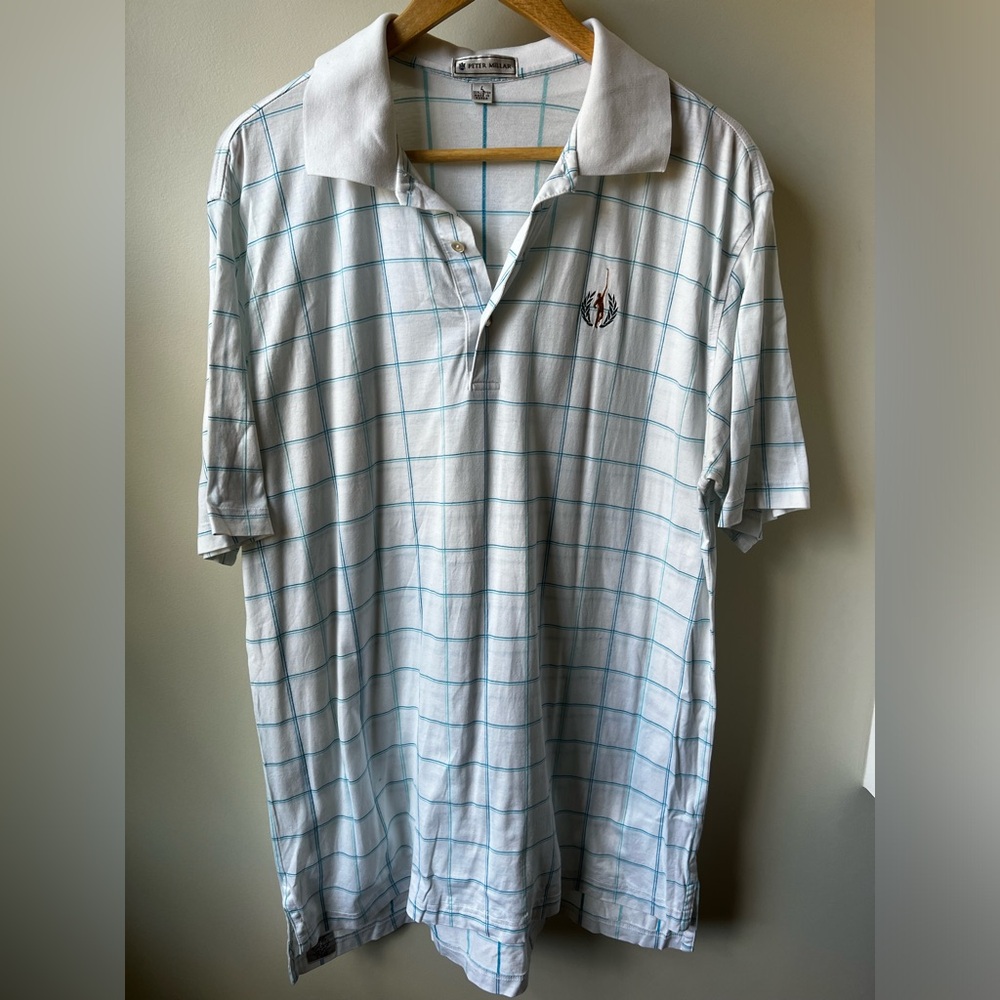 PETER MILLAR Polo Shirt Windowpane Plaid Cotton Golf Sporty Activewear L